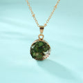 Gold Tone Round Green Crystal Cluster Pendant Necklace view 2