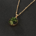 Gold Tone Round Green Crystal Cluster Pendant Necklace view 3