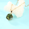 Gold Tone Round Green Crystal Cluster Pendant Necklace view 1