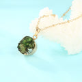 Gold Tone Round Green Crystal Cluster Pendant Necklace view 5