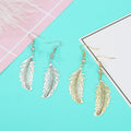 Feather Long Hook Earrings in Three Gold and Silver Designs view 3