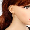 Black Round Stone Huggie Drop Earrings in Gold or Silver Tone view 4