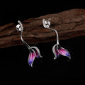 Purple Gradient Flower Silver Tone Dangle Earrings view 3