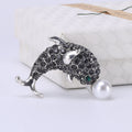 Crystal Dolphin Brooch with Pearl Ball Accent for Jackets and Scarves view 7