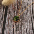 Gold Tone Round Green Crystal Cluster Pendant Necklace view 4
