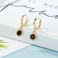Black Round Stone Huggie Drop Earrings in Gold or Silver Tone view 6