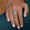 Silver Tone Pave Crossover Ring With Open X Silhouette view 3