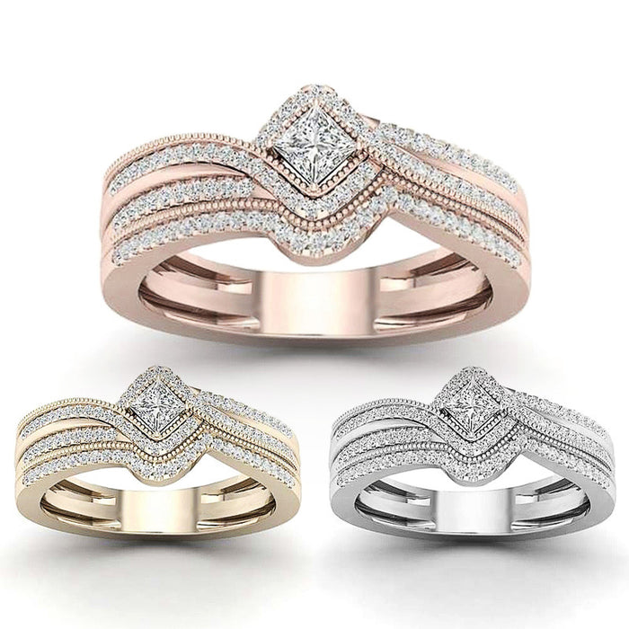 Chevron Double Band Ring Set In Three Metal Tones Jewelry