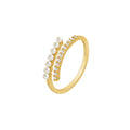 Gold Tone Pearl And Clear Crystal Double Row Wraparound Open Ring view 5