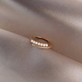 Gold Tone Pearl And Clear Crystal Double Row Wraparound Open Ring view 3