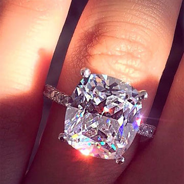 Silver Cushion Cut Clear Four Prong Ring Pave Band