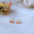 Gold Tone Orange And Cherry Fruit Mini Stud Earrings In Two Styles view 7