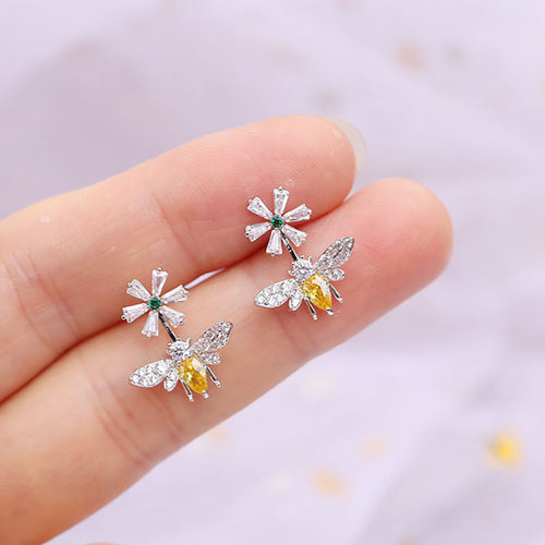 蜜蜂雏菊晶石耳钉，主图2展示侧面与光泽
