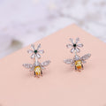 Bee and Daisy Crystal Stud Earrings in Two Metal Tones view 1