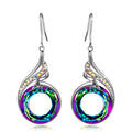 Silver Tone Bird Motif Circular Crystal Hook Drop Earrings view 3