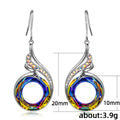 Silver Tone Bird Motif Circular Crystal Hook Drop Earrings view 5