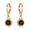 Black Round Stone Huggie Drop Earrings in Gold or Silver Tone view 1