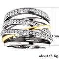 Interwoven Multi Band Crystal Ring in Silver and Gold Tones view 5