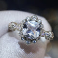 Silver Cushion Clear CZ Floral Side Accents Fashion Ring view 4