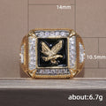 Black Enamel Eagle Signet Ring With Clear Stone Border view 5