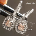 Silver Tone Champagne Crystal Cushion Drop Earrings view 5