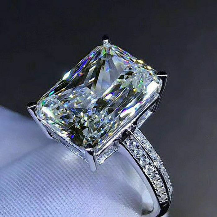 Oversized Rectangular Clear Solitaire Pave Ring In Silver Tone