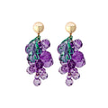 Purple Grape Cluster and Green Leaf Gold Tone Stud Earrings view 5