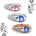 Colored Cushion Stone Leaf Pattern Ring In Three Designs view 1