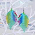 Colorful Printed Skeleton Leaf Hook Earrings in Seven Designs view 3