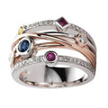 Multicolor Stone Multi-Rail Wide Ring In Silver And Rose Tones view 1