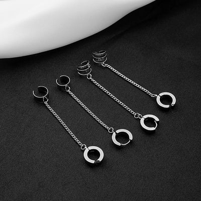 Primary supplied view of silver-tone hoop ear-cuff chain earrings