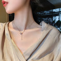 Rose Gold Roman Numeral Cylinder Ring Y Necklace Circle Drop view 2