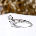 Silver Tone Floral Ring with Two Clear Round Stones view 2