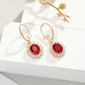 Gold Tone Crystal Halo Hook Earrings in White Red or Green view 7