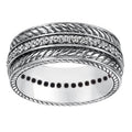 Silver Tone Multirow Textured Wide Band Ring with Dark Details view 2