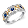 Two Tone Openwork Band Ring with Blue Stones Design view 1