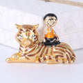Enamel Boy Riding Tiger Brooch Orange or Blue Outfit Pin view 6