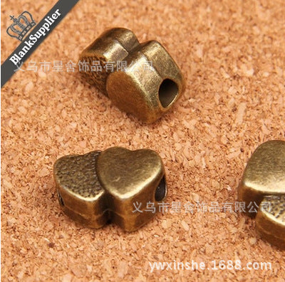Alloy Double Heart Large Hole Bead for Braided Bracelets 13x8mm