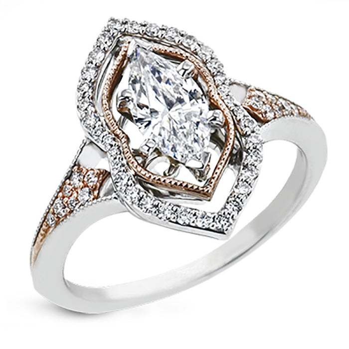 Two Tone Marquise Halo Ring with Clear Center Stone