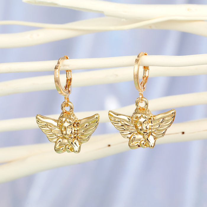 Cherub Angel Huggie Drop Earrings in Three Antique Finishes