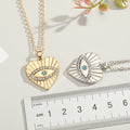Silver Tone Heart Evil Eye Pendant Necklace with Crystal Border view 4
