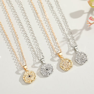 Round Crystal Hamsa and Evil Eye Pendant Necklaces in Four Designs
