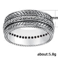 Silver Tone Multirow Textured Wide Band Ring with Dark Details view 3