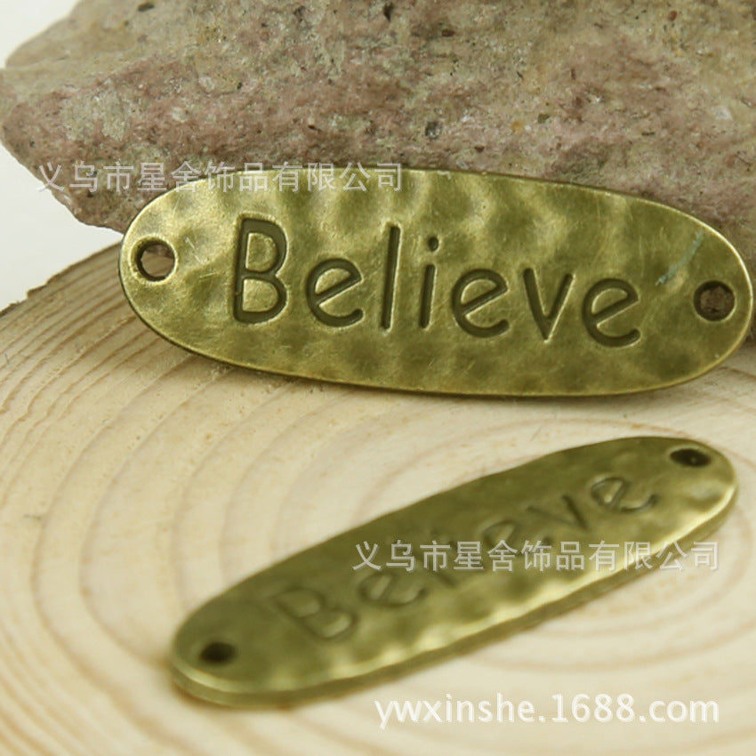 Believe Bar Connector Charm with Two Holes for Braided Bracelets