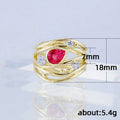 Gold Tone Multirow Ring with Red Oval Center Stone view 2