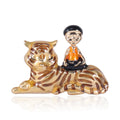 Enamel Boy Riding Tiger Brooch Orange or Blue Outfit Pin view 1