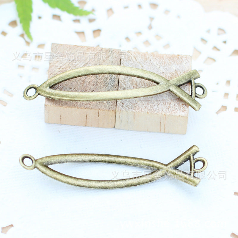 Curved Fish Skeleton Alloy Connector Charm for Bracelets 48x12mm
