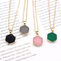 Gold Tone Hexagonal Druzy Pendant Necklaces in Green or Gray view 3