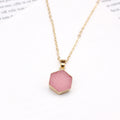 Gold Tone Hexagonal Druzy Pendant Necklaces in Green or Gray view 5