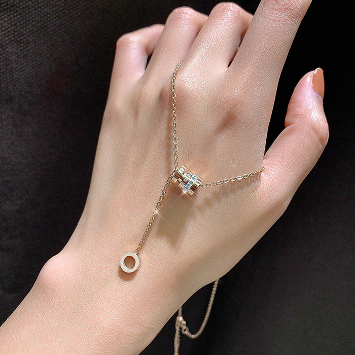 Rose Gold Roman Numeral Cylinder Ring Y Necklace Circle Drop
